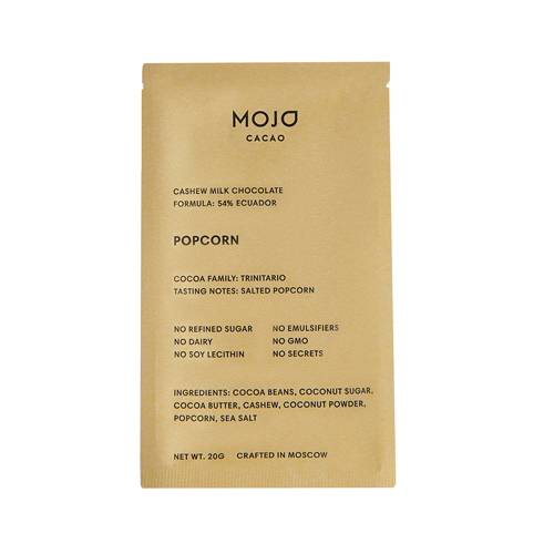Молочный шоколад Mojo cacao 54% с воздушным соленым попкорном 20гр (Mojo)